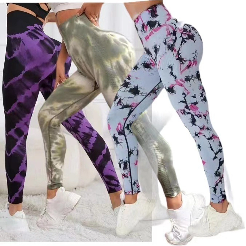Multicolor Gradient Color Change Color Contrast Tie-Dye Fitness Yoga Pants Tight Sports Pants Shein Wholesale Ladies Gym Multicolor Leggings Ywqt0233