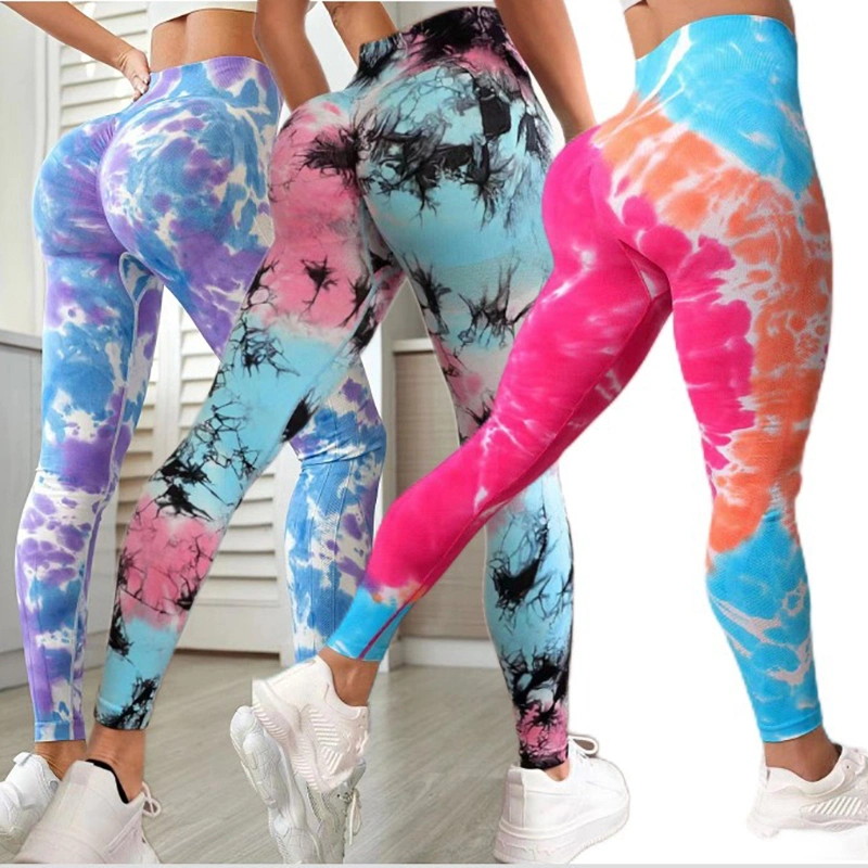 Multicolor Gradient Color Change Color Contrast Tie-Dye Fitness Yoga Pants Tight Sports Pants Shein Wholesale Ladies Gym Multicolor Leggings Ywqt0233