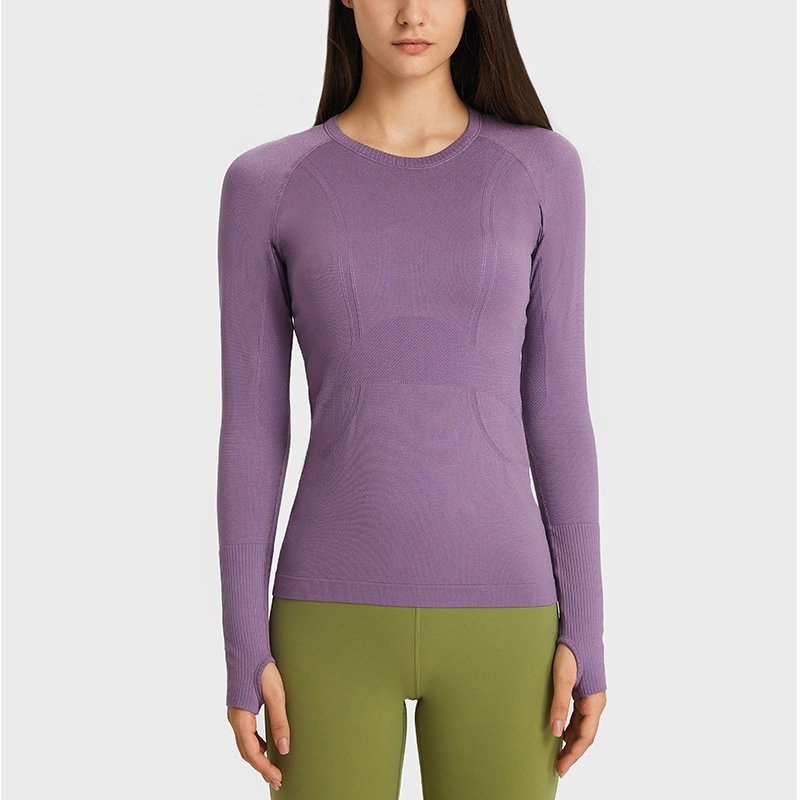 2023 Lulu New Women Long Sleeve Round Neck Sports T-Shirt Running Fitness Top Slim Breathable Yoga Wear