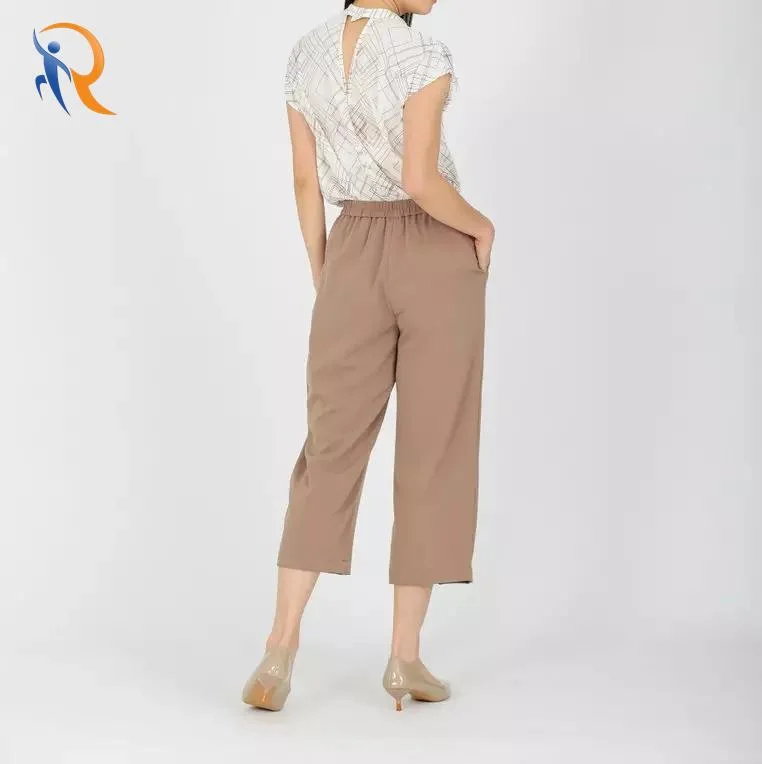 Women&prime;s Lightweight Cropped Fashion Street Pants Casual Trousers with Side Pockets