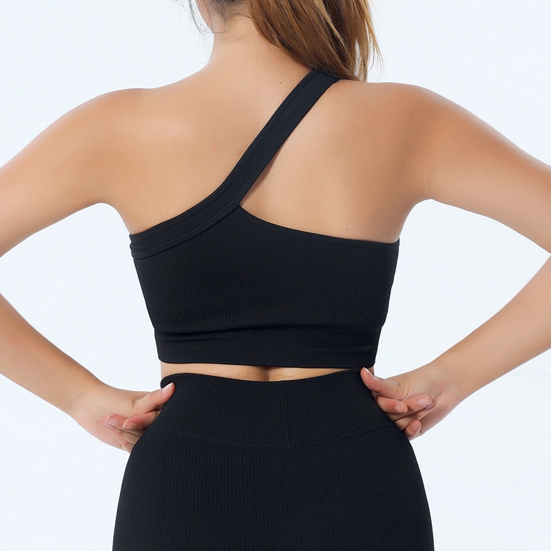 Women 2 Pieces Breathable Activewear Set Widen Straps One Shoulder Sports Bra