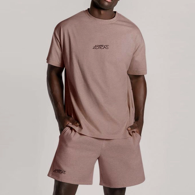 Wholesale Men Summer Heavyweight Premium 100% Cotton T-Shirt and Shorts Sets
