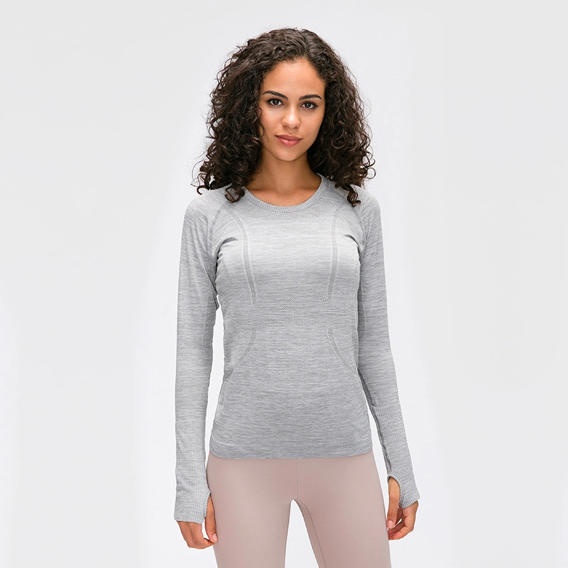 2023 Lulu New Women Long Sleeve Round Neck Sports T-Shirt Running Fitness Top Slim Breathable Yoga Wear