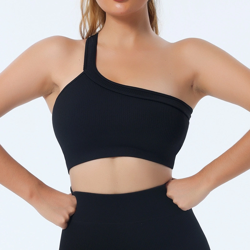 Women 2 Pieces Breathable Activewear Set Widen Straps One Shoulder Sports Bra