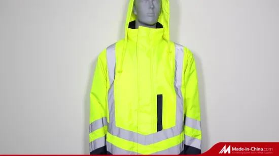 Printed Polyester/PVC Waterproof Hooded Jacket with Hood Raincoat Rainwear Rainsuit for Outside Outdoor Hi Vis Reflective High Visibility Rain Pants Trousers