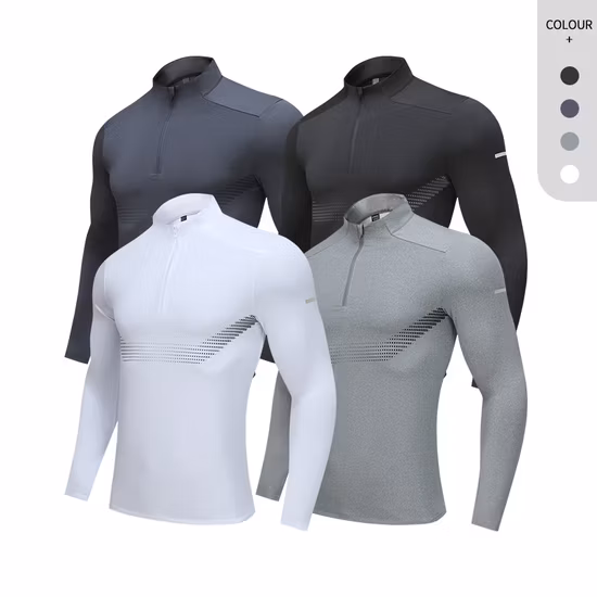 Healong Professional Custom Mens Shirt Sports Sublimation Pattern Long Sleeve Quarter Zipper Wholesale T Shirts